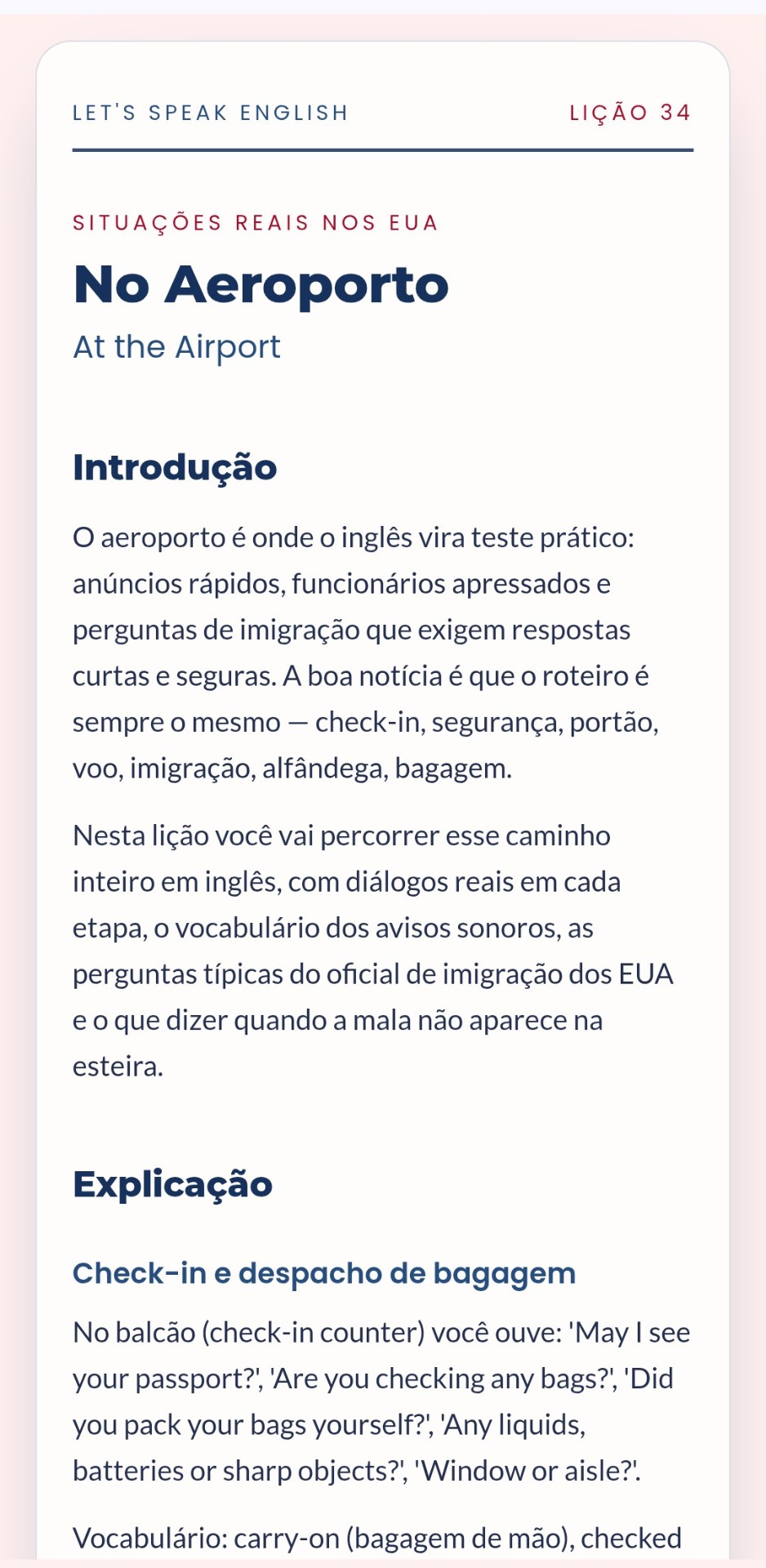 Lição No Aeroporto do e-book