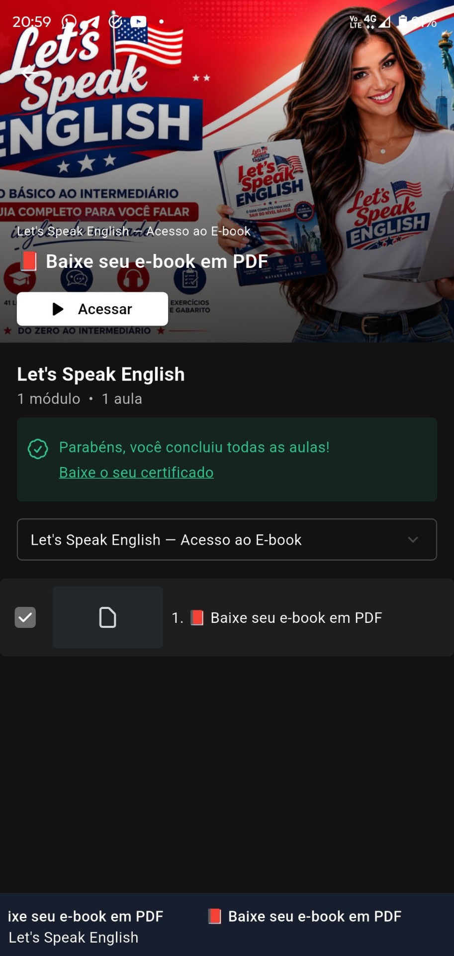 Área de membros com acesso ao e-book em PDF