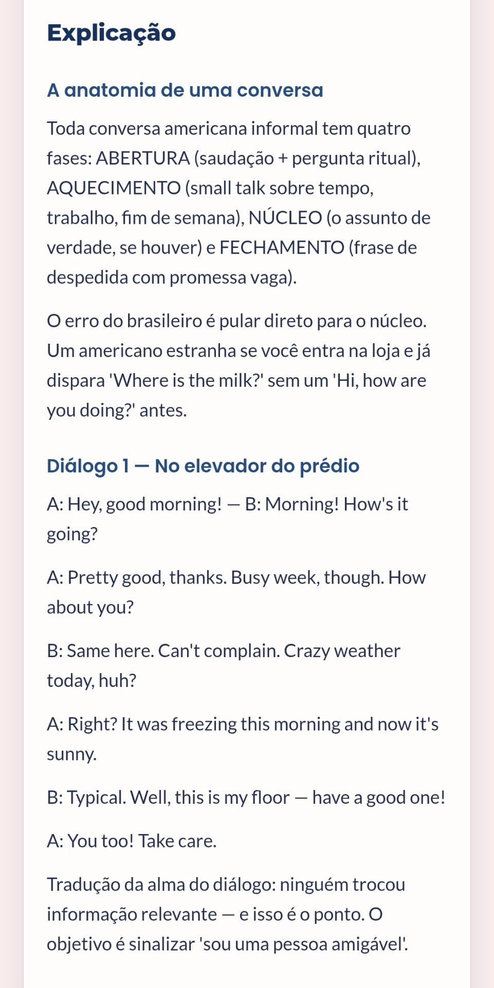 Aula de conversação e diálogos do e-book