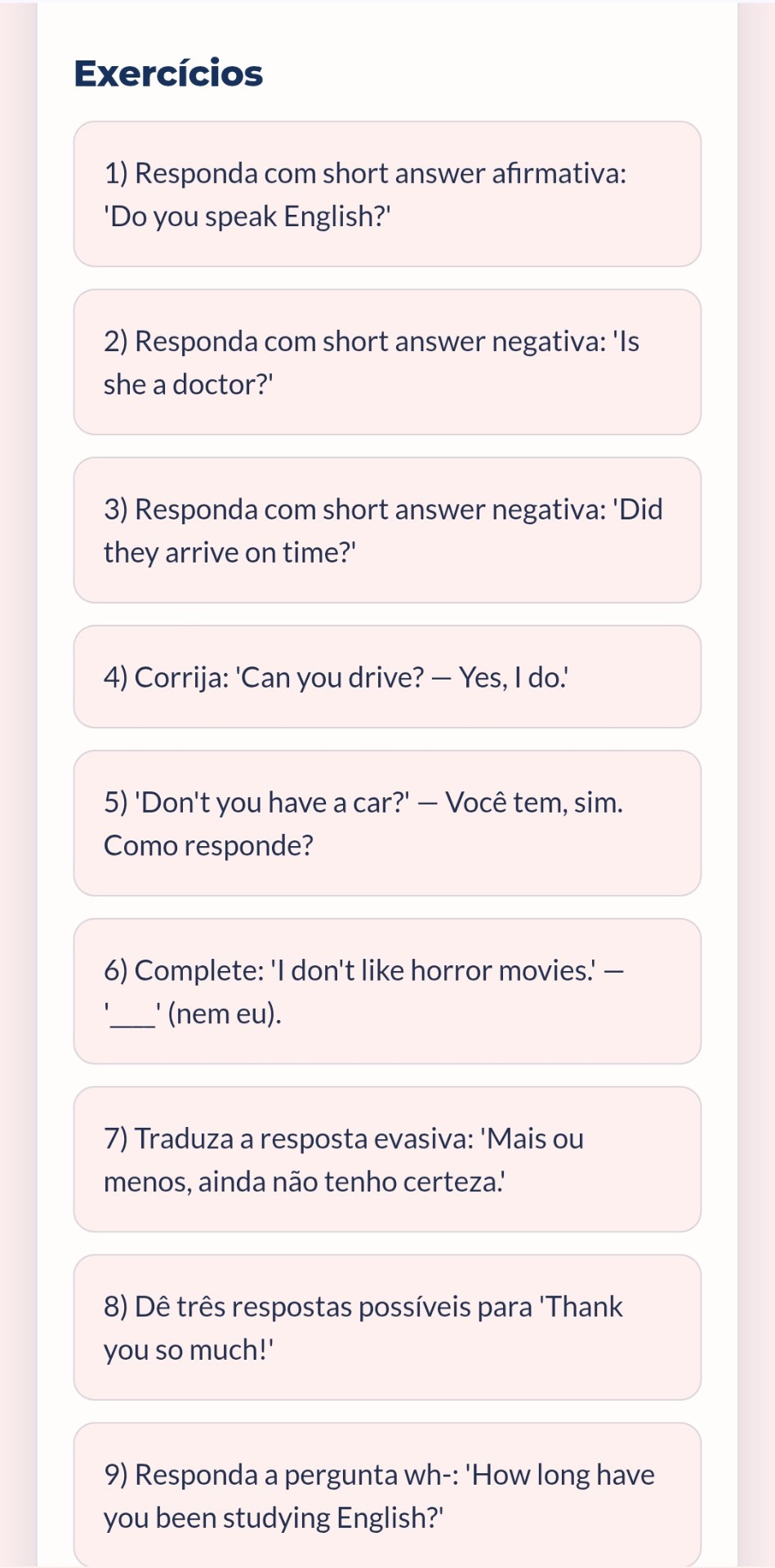 Página de exercícios do e-book